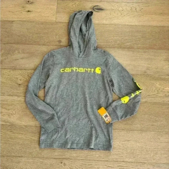 Carhartt Girls Long Sleeve Hooded Graphic Tee Grey Small - Picture 1 of 2